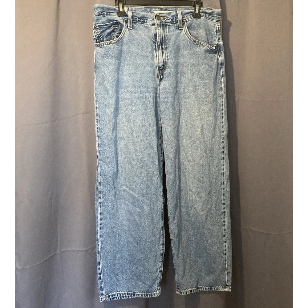 Levis Premium Womens Baggy Dad Barrel Jeans 30x29 Light Wash Blue Distressed